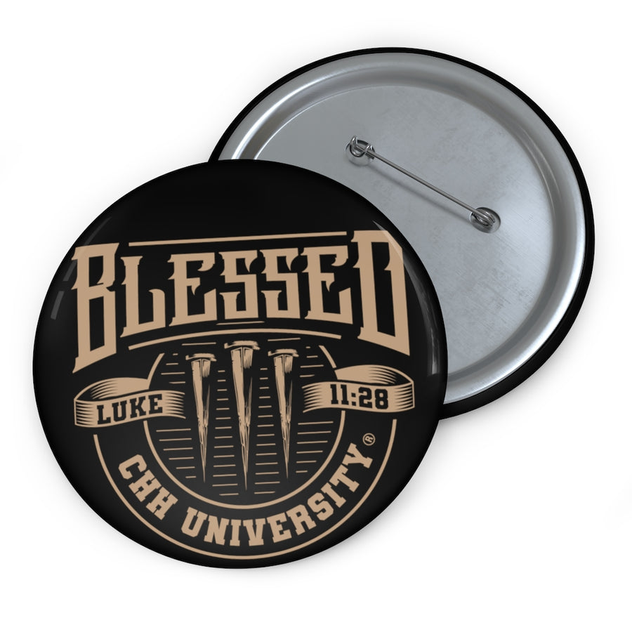 CHHU BLESSED Button (gold logo, white)
