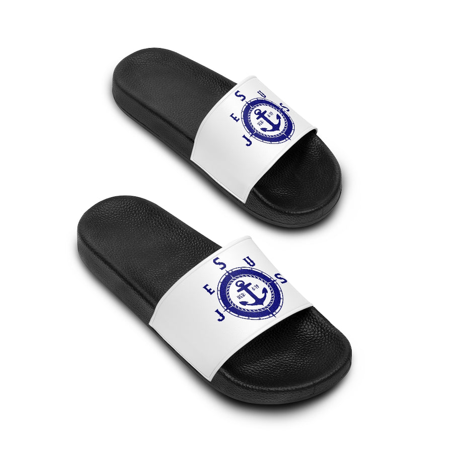 JESUS OUR ANCHOR Women's Slide Sandals (white)