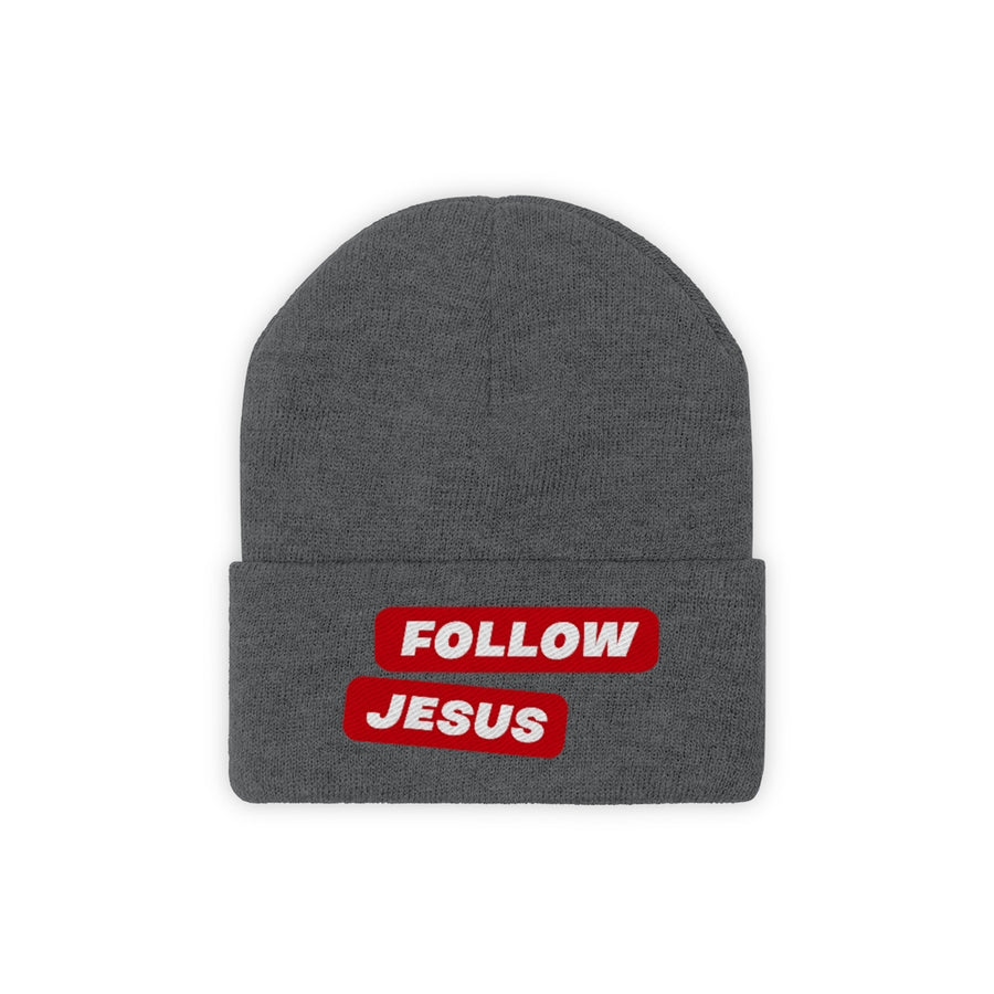FOLLOW JESUS Knit Beanie (white logo)