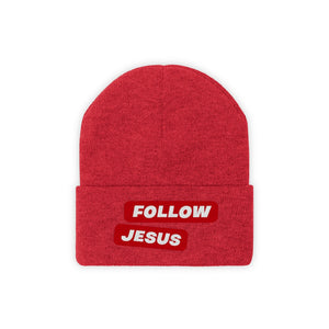 FOLLOW JESUS Knit Beanie (white logo)