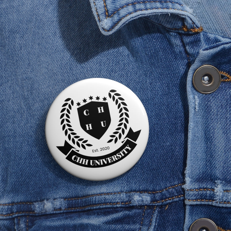 CHHU CREST Button (black logo, white)