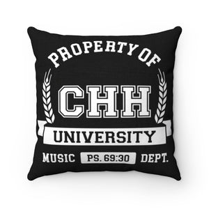 CHHU PROPERTY OF Pillow (white logo, black)