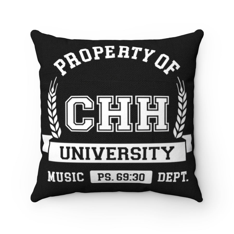 CHHU PROPERTY OF Pillow (white logo, black)