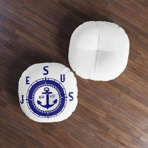 JESUS OUR ANCHOR Tufted Floor Pillow, Round