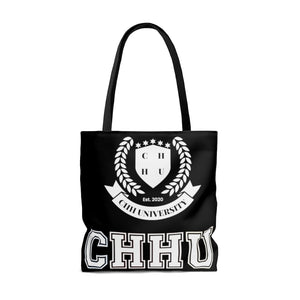 CHHU CREST Tote Bag (white logos, black)